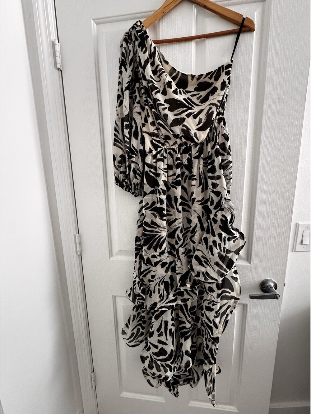 ALEXIS for Target Black Botanical One Shoulder Ruffle Dress Size M